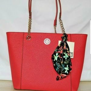 Anne Klein Chain Tote Shoulder Handbag Purse Coral